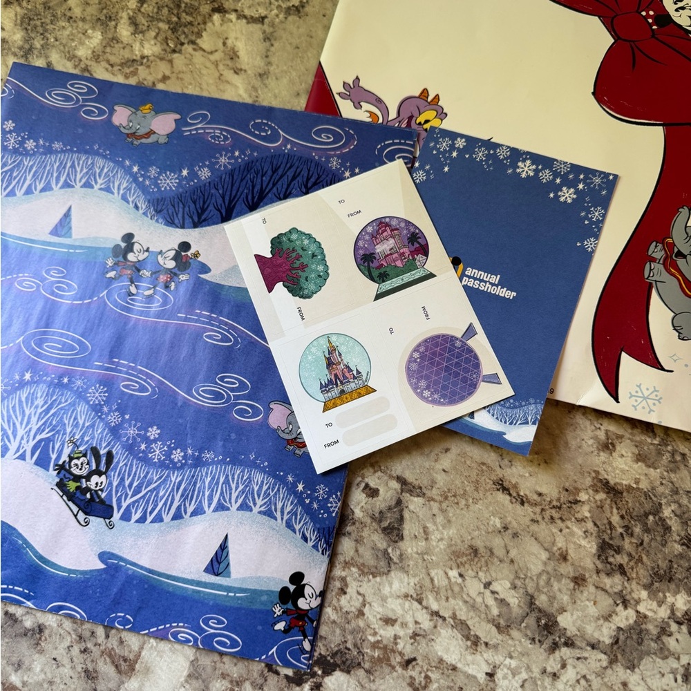 Disney Annual Passholder wrapping paper with tags